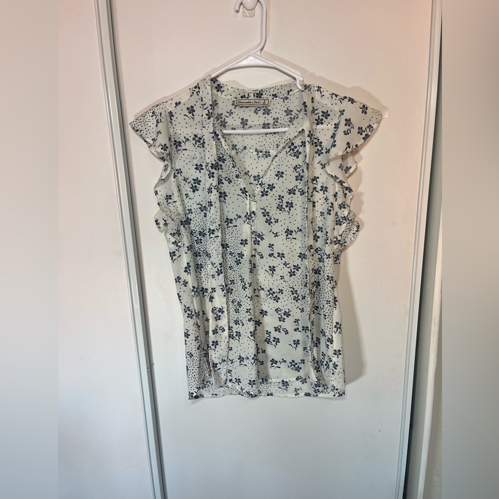 Abercrombie Fitch Womens Floral White Peplum Blouse Shirt Small Boho Cottagecore